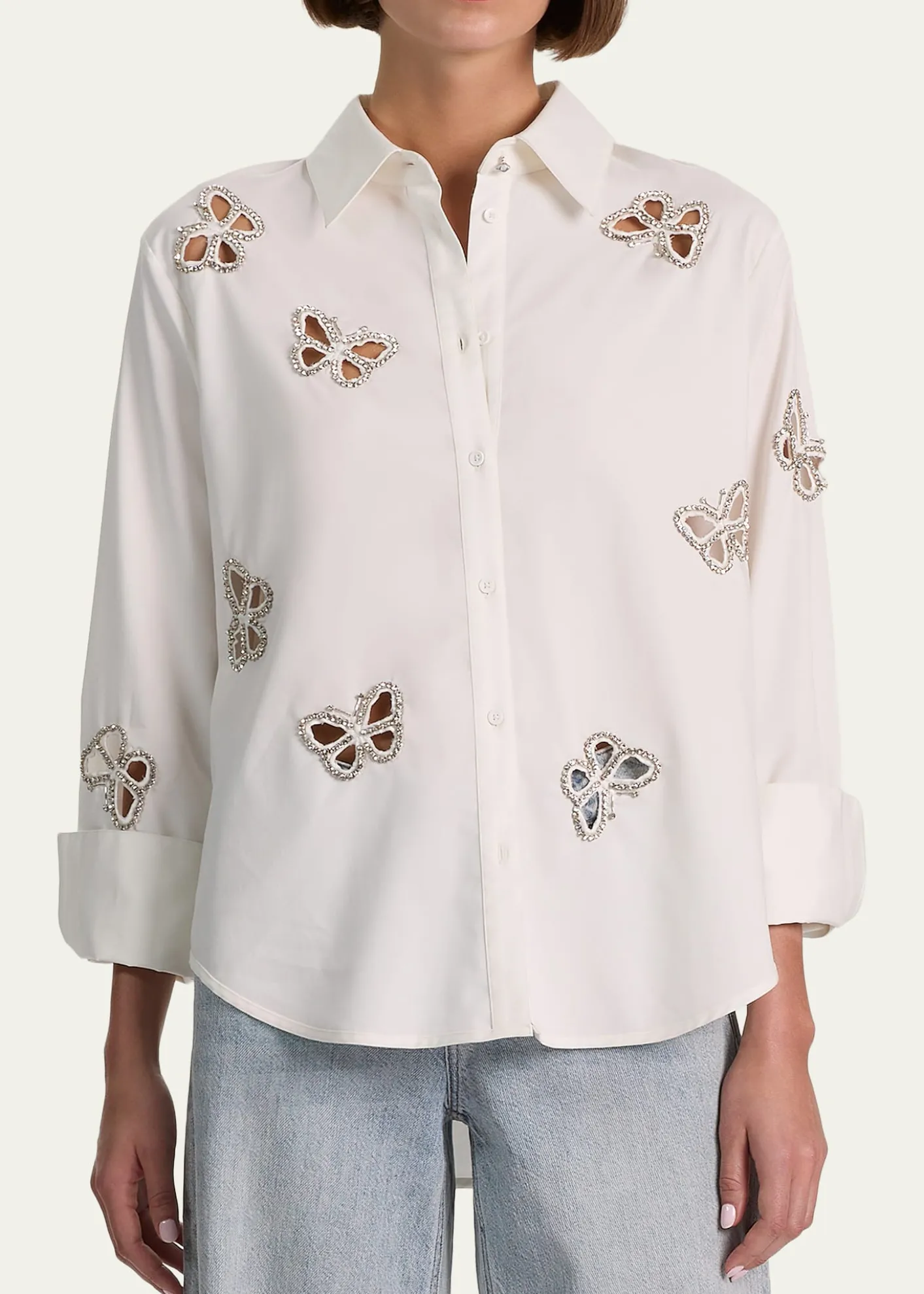 ALICE + OLIVIAFinely Embellished Cutout Button-Front Shirt