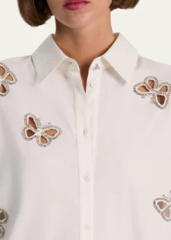 ALICE + OLIVIAFinely Embellished Cutout Button-Front Shirt