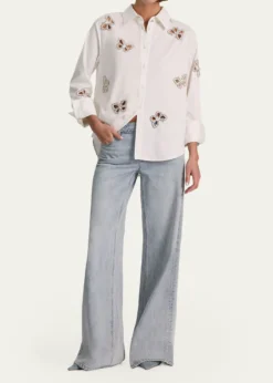 ALICE + OLIVIAFinely Embellished Cutout Button-Front Shirt