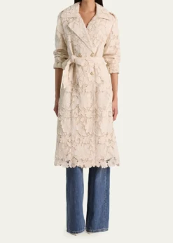 ALICE + OLIVIAKeith Eyelet Midi Trench Coat