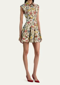 ALICE + OLIVIAKim Paneled Floral Mini Shirtdress