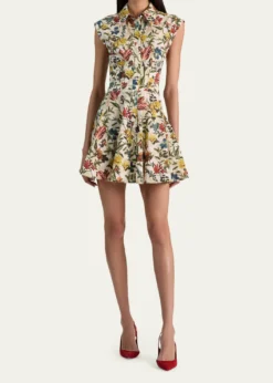 ALICE + OLIVIAKim Paneled Floral Mini Shirtdress
