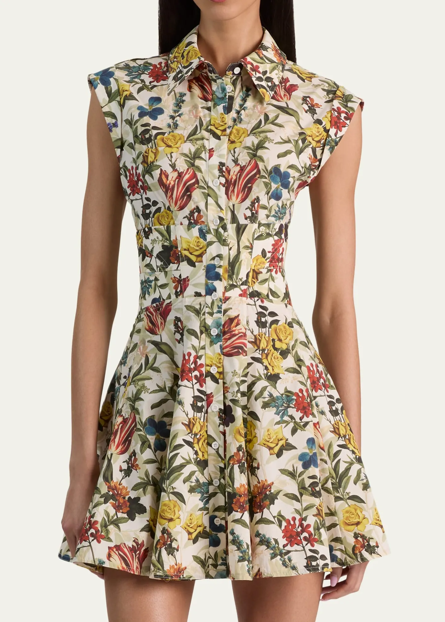 ALICE + OLIVIAKim Paneled Floral Mini Shirtdress