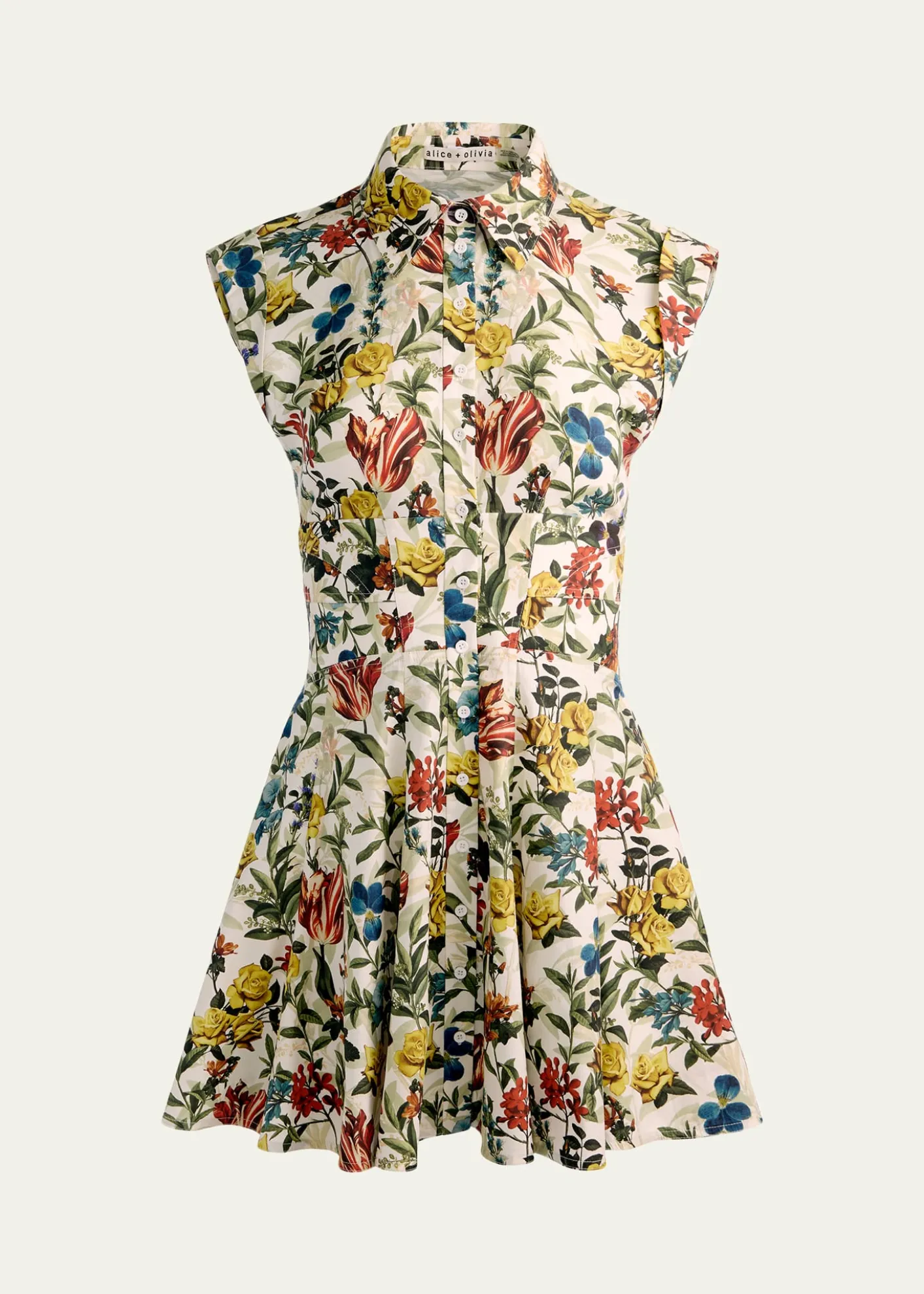 ALICE + OLIVIAKim Paneled Floral Mini Shirtdress