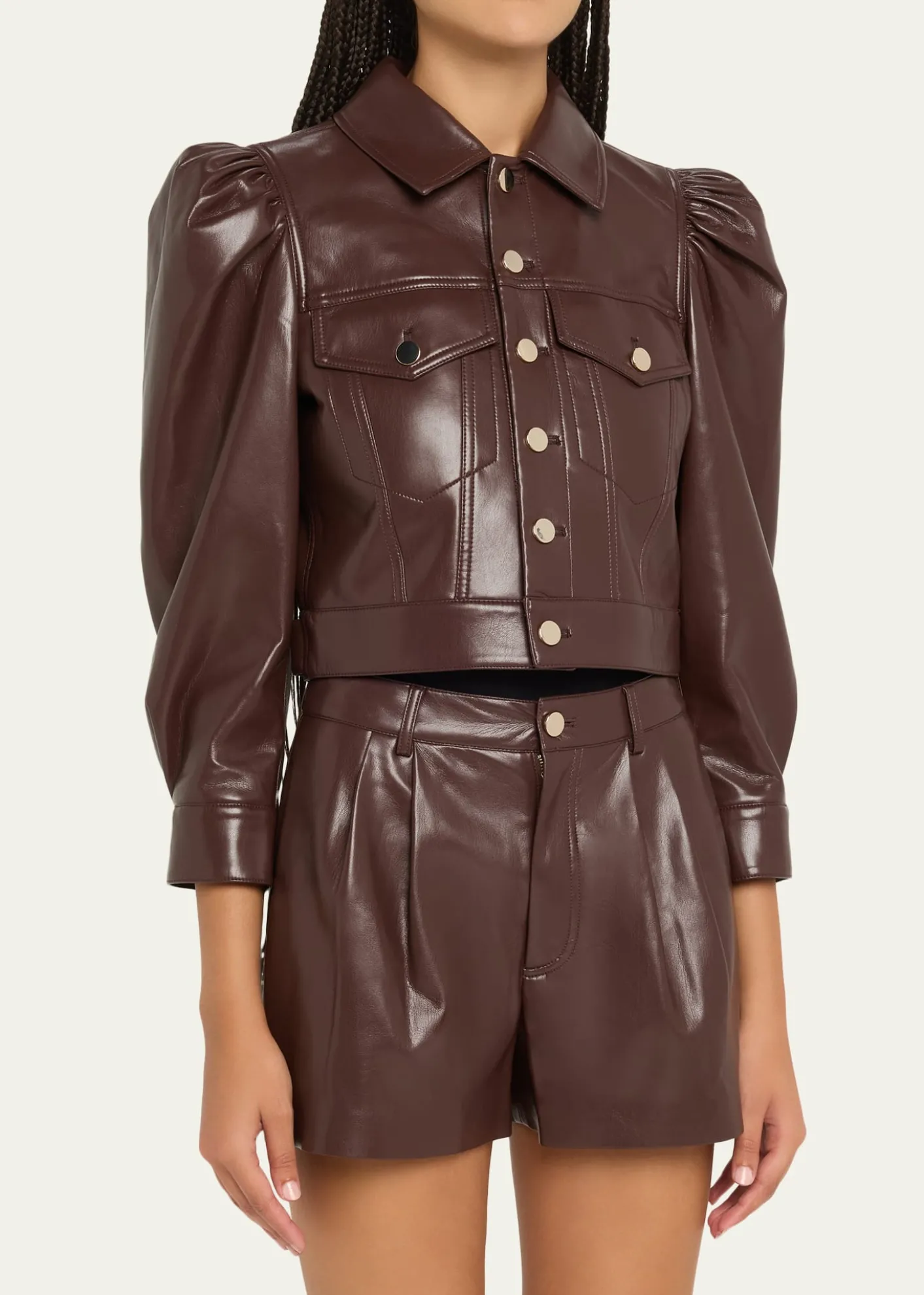 ALICE + OLIVIALana Vegan Leather Puff-Shoulder Jacket