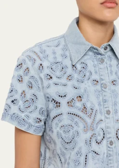 ALICE + OLIVIALane Embroidered Denim Button-Front Shirt
