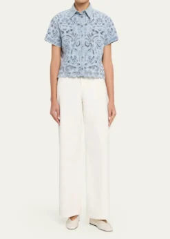 ALICE + OLIVIALane Embroidered Denim Button-Front Shirt