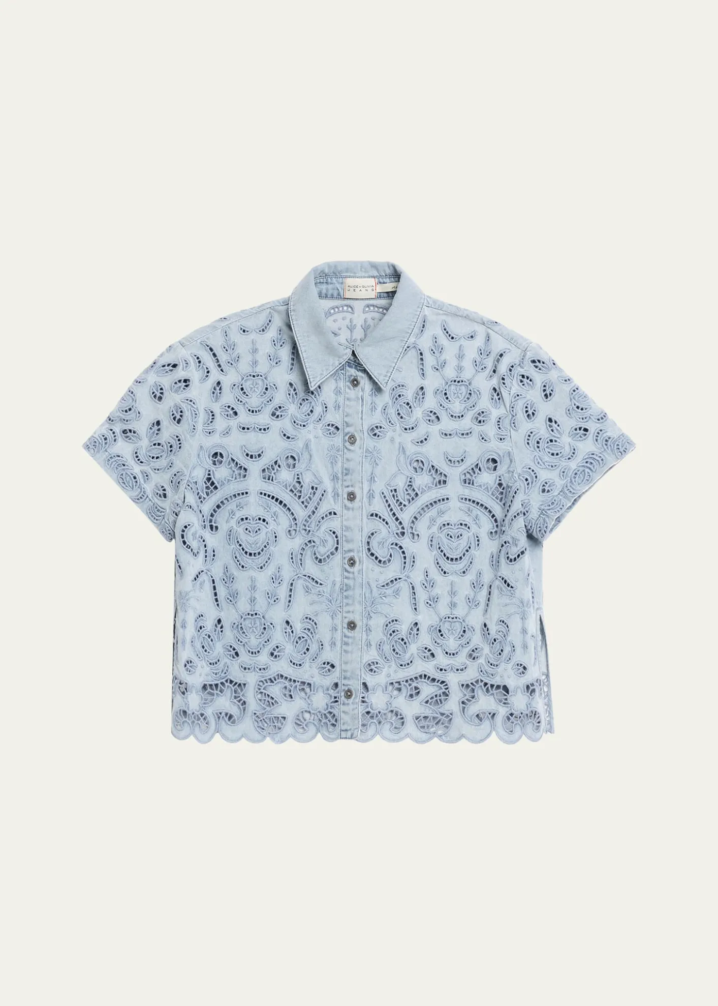 ALICE + OLIVIALane Embroidered Denim Button-Front Shirt