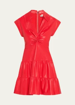 ALICE + OLIVIAMila Vegan Leather Deep V Twist-Front Mini Dress