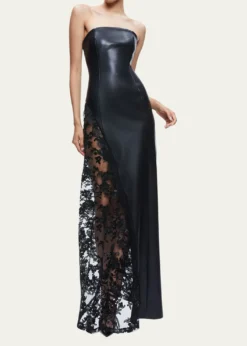 ALICE + OLIVIARetha Strapless Vegan Leather Lace Maxi Dress