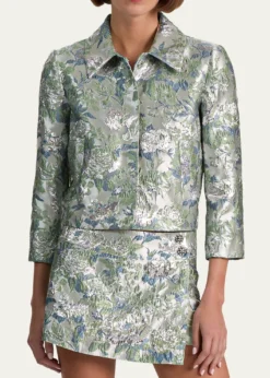ALICE + OLIVIAWeston Metallic Jacquard Cropped Jacket