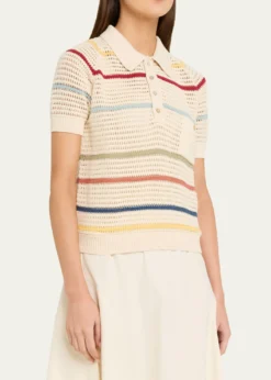Alix of BohemiaLessi Stripe Crochet Polo Top