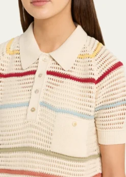 Alix of BohemiaLessi Stripe Crochet Polo Top