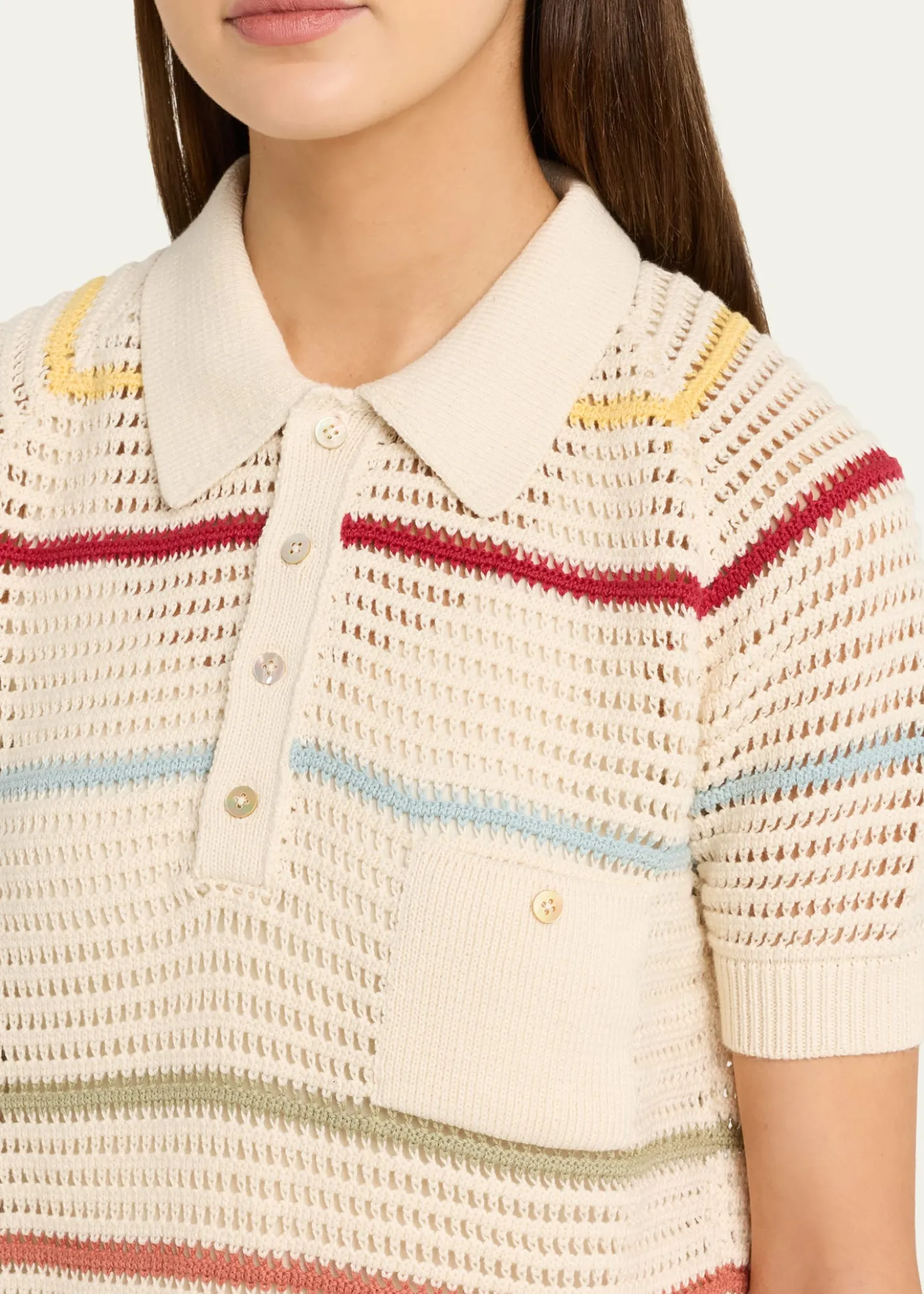 Alix of BohemiaLessi Stripe Crochet Polo Top
