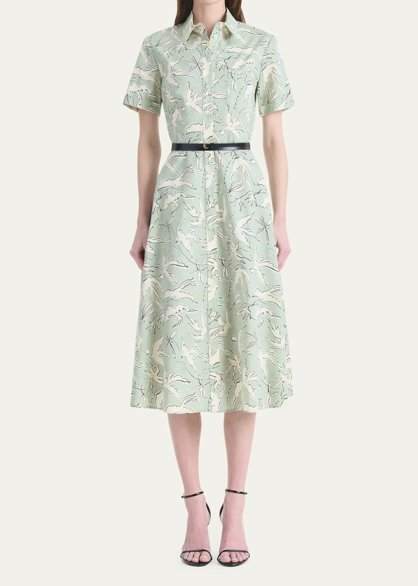 AltuzarraKieran Bird-Print Cotton Belted Midi Shirtdress