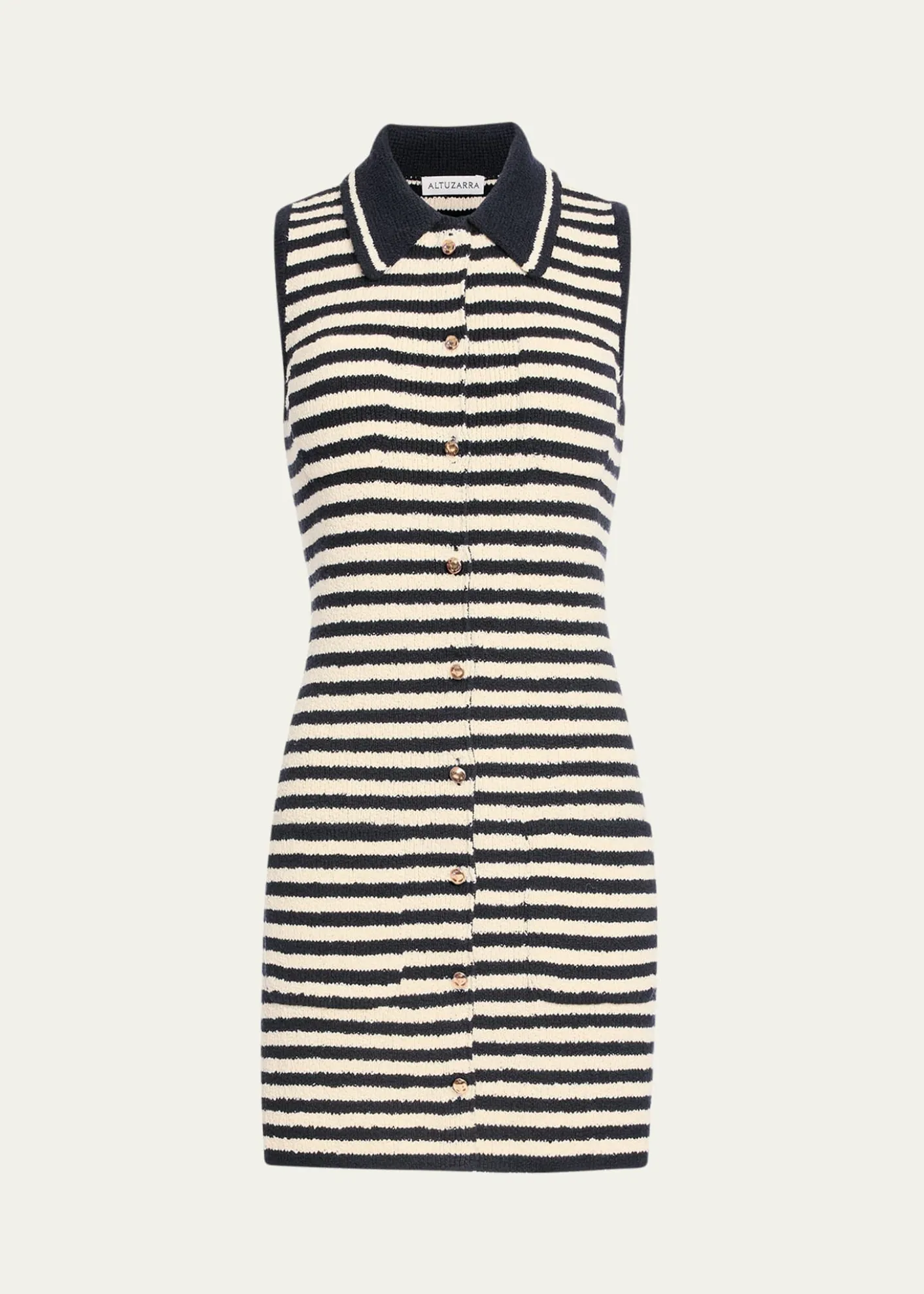 AltuzarraMamie Striped Knit Button-Front Mini Polo Dress