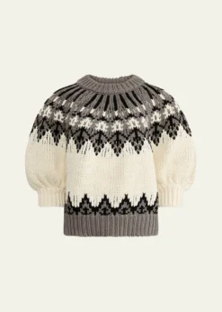 AltuzarraMarty Fair Isle Short Puff-Sleeve Sweater