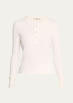 AMO DenimRibbed Thermal Henley Tee