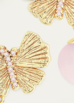 Anabel Aram JewelryButterfly with Rose Quartz Drop Earrings
