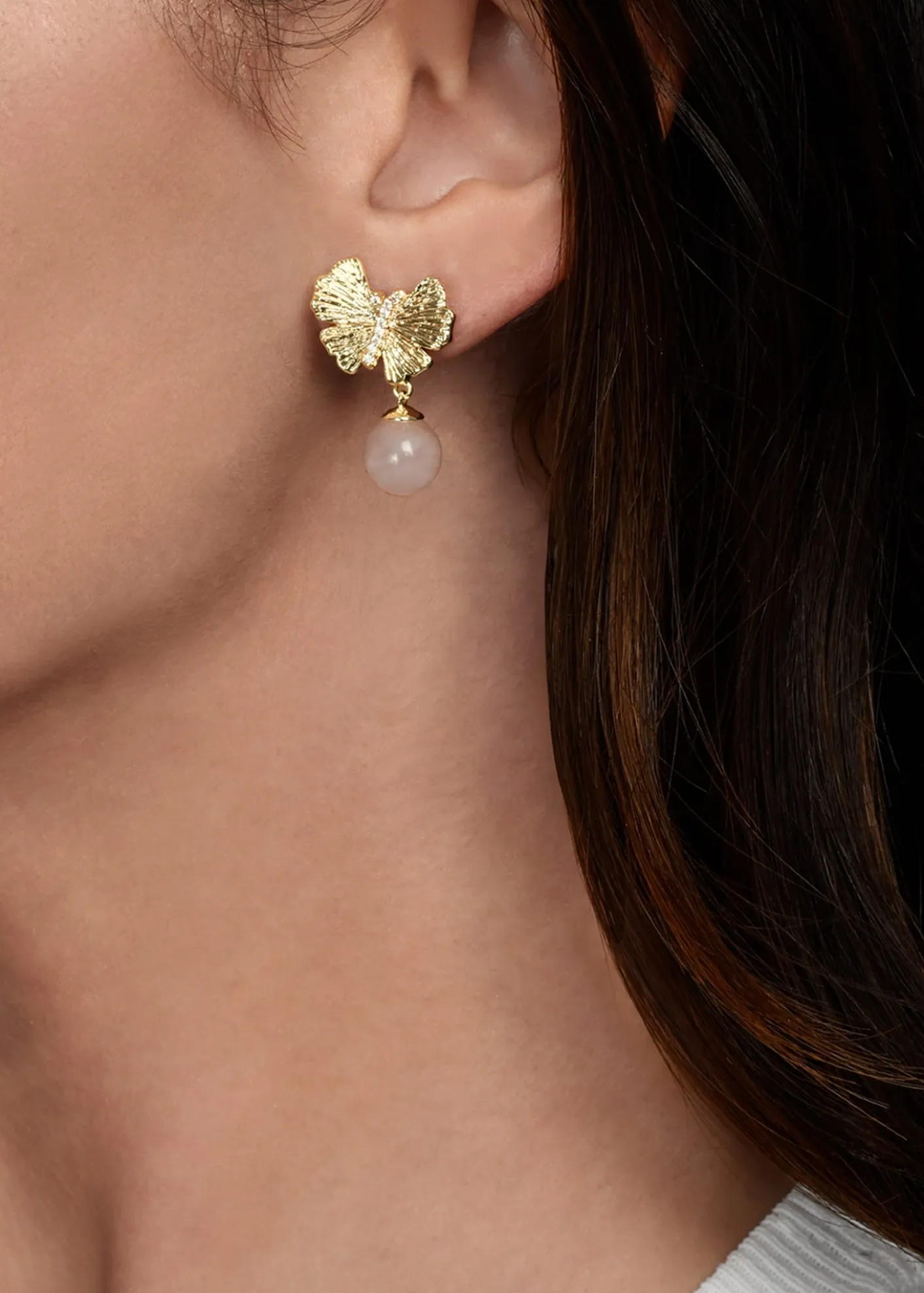 Anabel Aram JewelryButterfly with Rose Quartz Drop Earrings