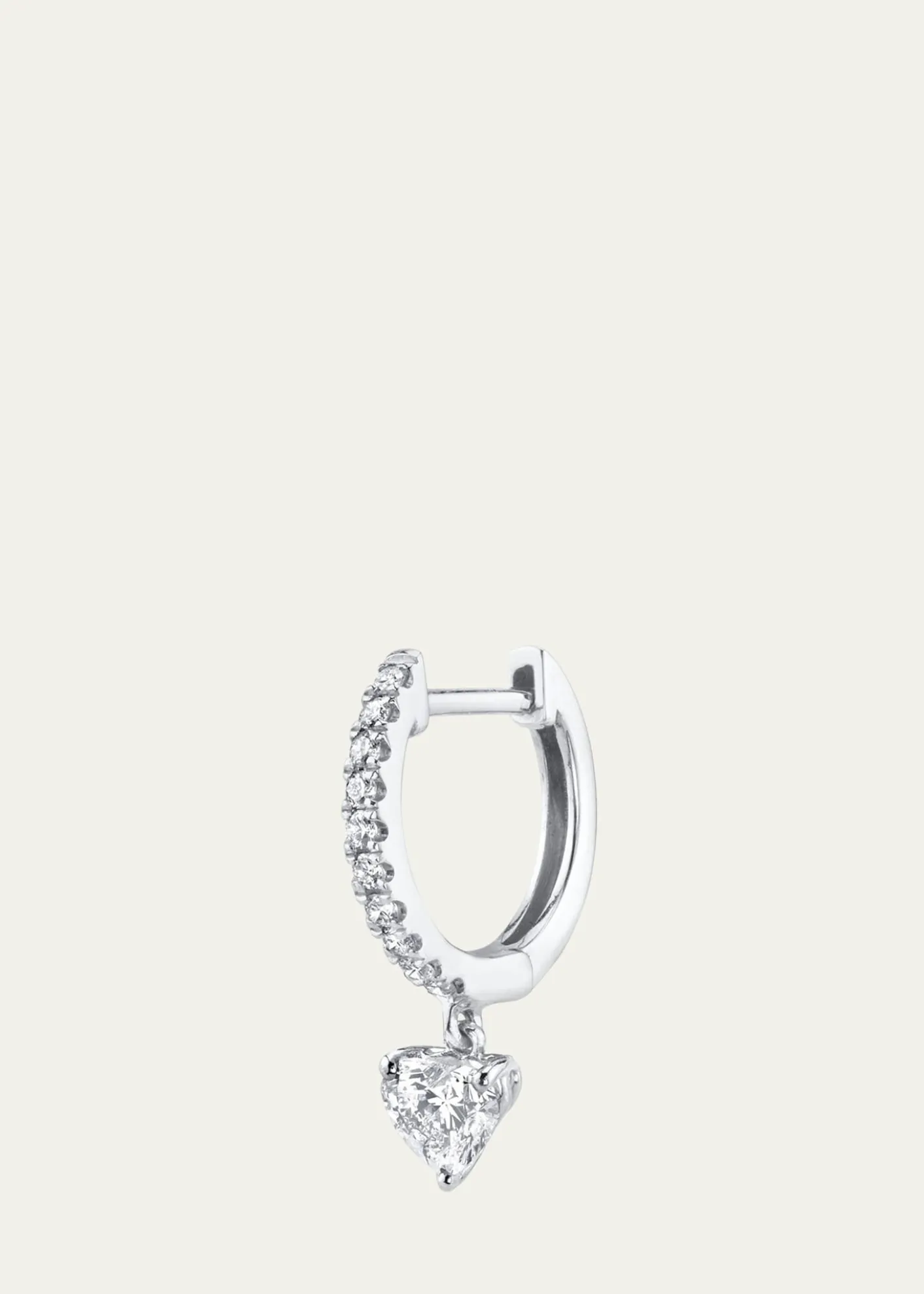 Anita Ko18K White Gold Pave Huggie Earring with Heart Diamond Drop, Single