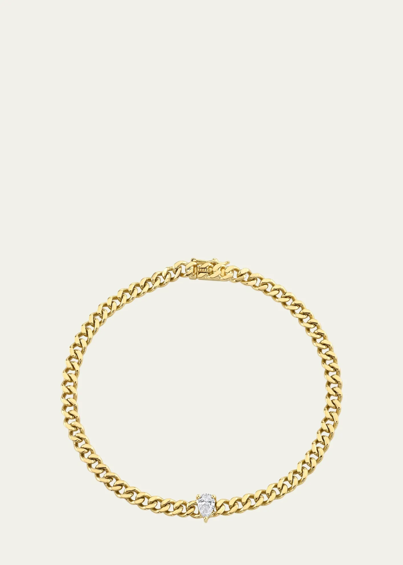 Anita Ko18K Yellow Gold Small Cuban Link Bracelet with Pear Diamond Center