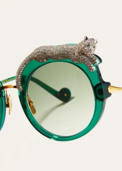 Anna-Karin KarlssonRose et la Roue Round Crystal-Embellished Leopard Sunglasses