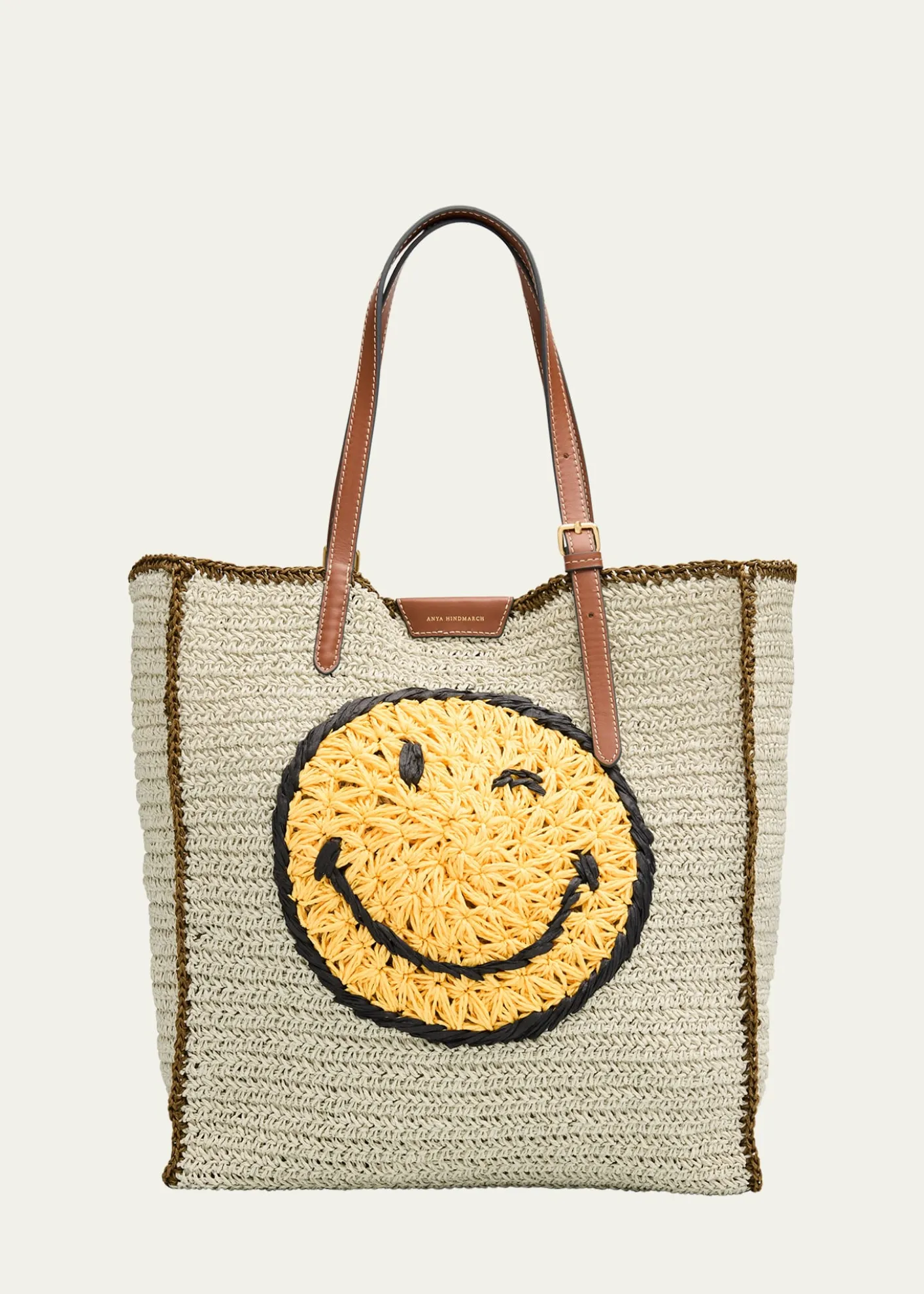Anya HindmarchWink Embroidered Raffia Tote Bag