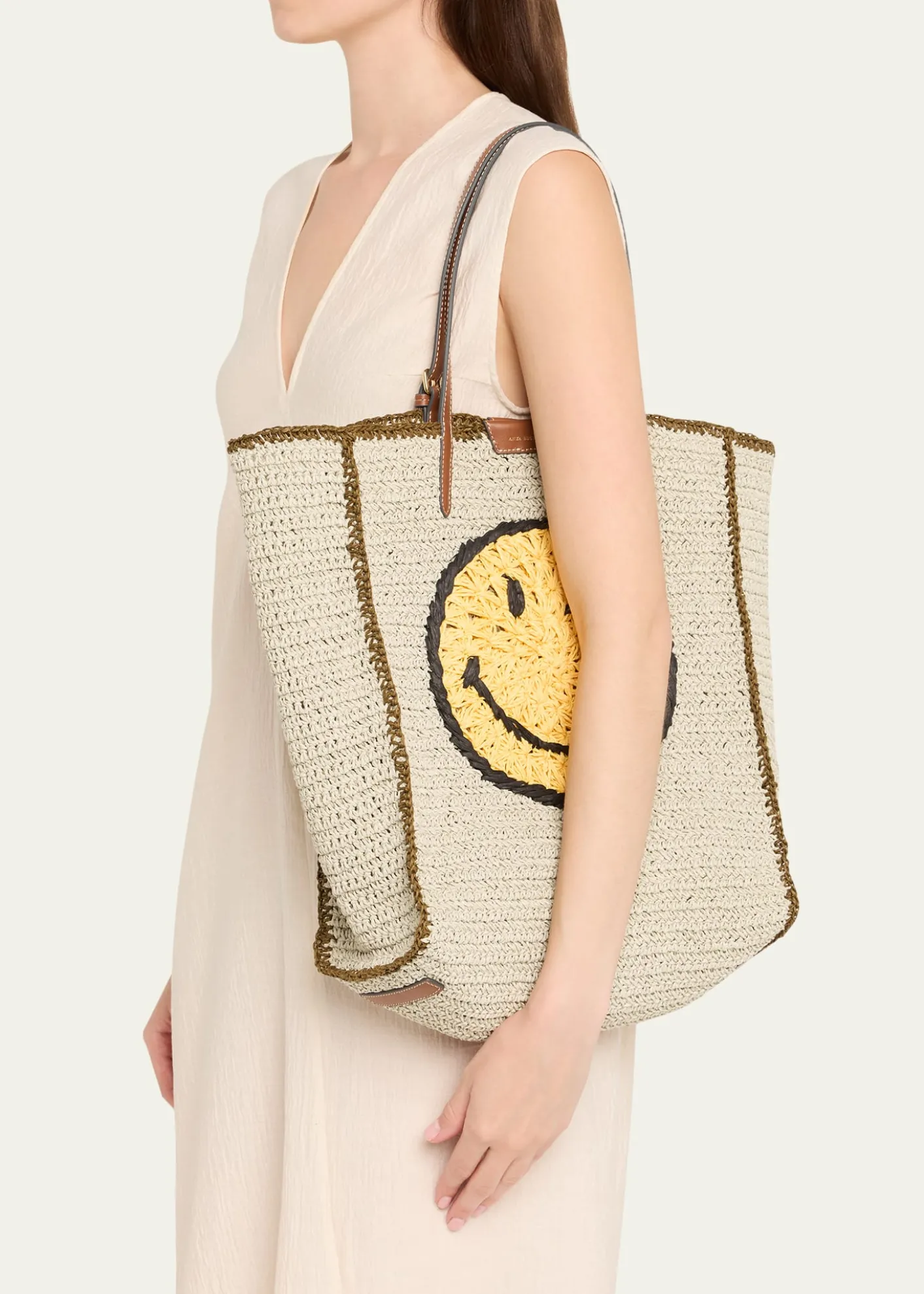 Anya HindmarchWink Embroidered Raffia Tote Bag