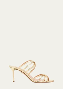 Aquazzura75mm Tell Me Metallic Leather Mules