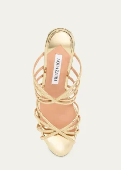 Aquazzura75mm Tell Me Metallic Leather Mules