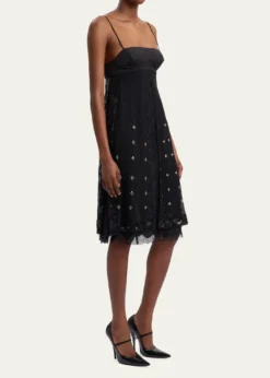 16ARLINGTONDorit Lace-Trim Silk Midi Dress