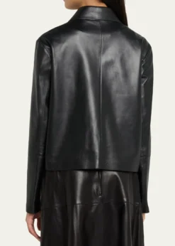 ArmaEmy Cropped Button-Down Leather Jacket