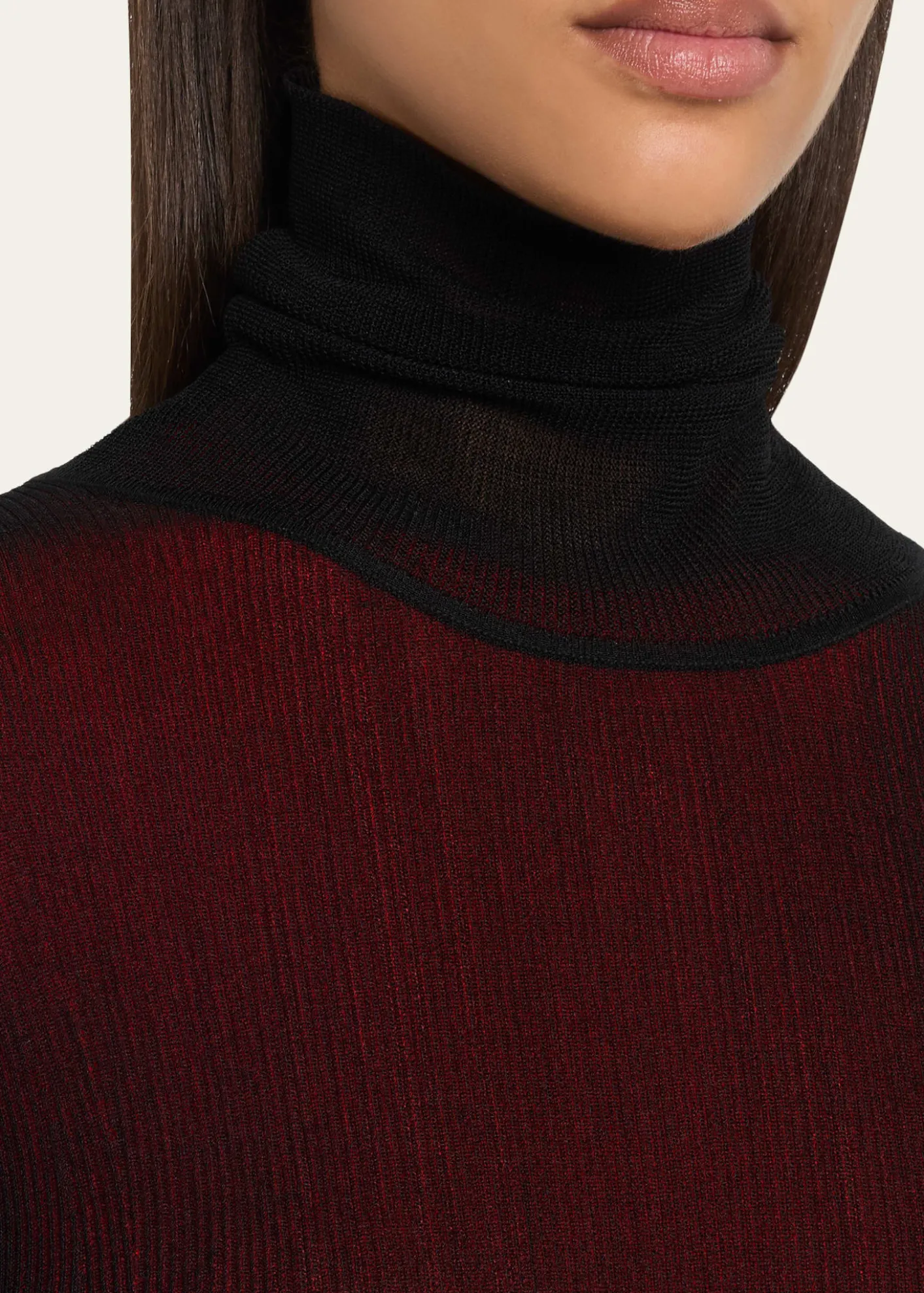 ASHLYNMeritt Ruffle Sheer Rib Turtleneck Sweater
