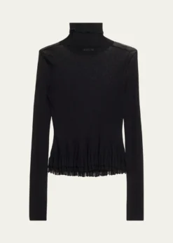 ASHLYNMeritt Ruffle Sheer Rib Turtleneck Sweater