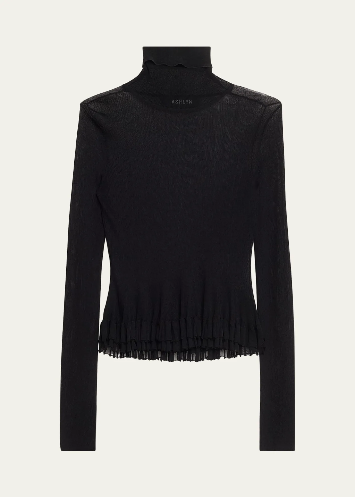 ASHLYNMeritt Ruffle Sheer Rib Turtleneck Sweater