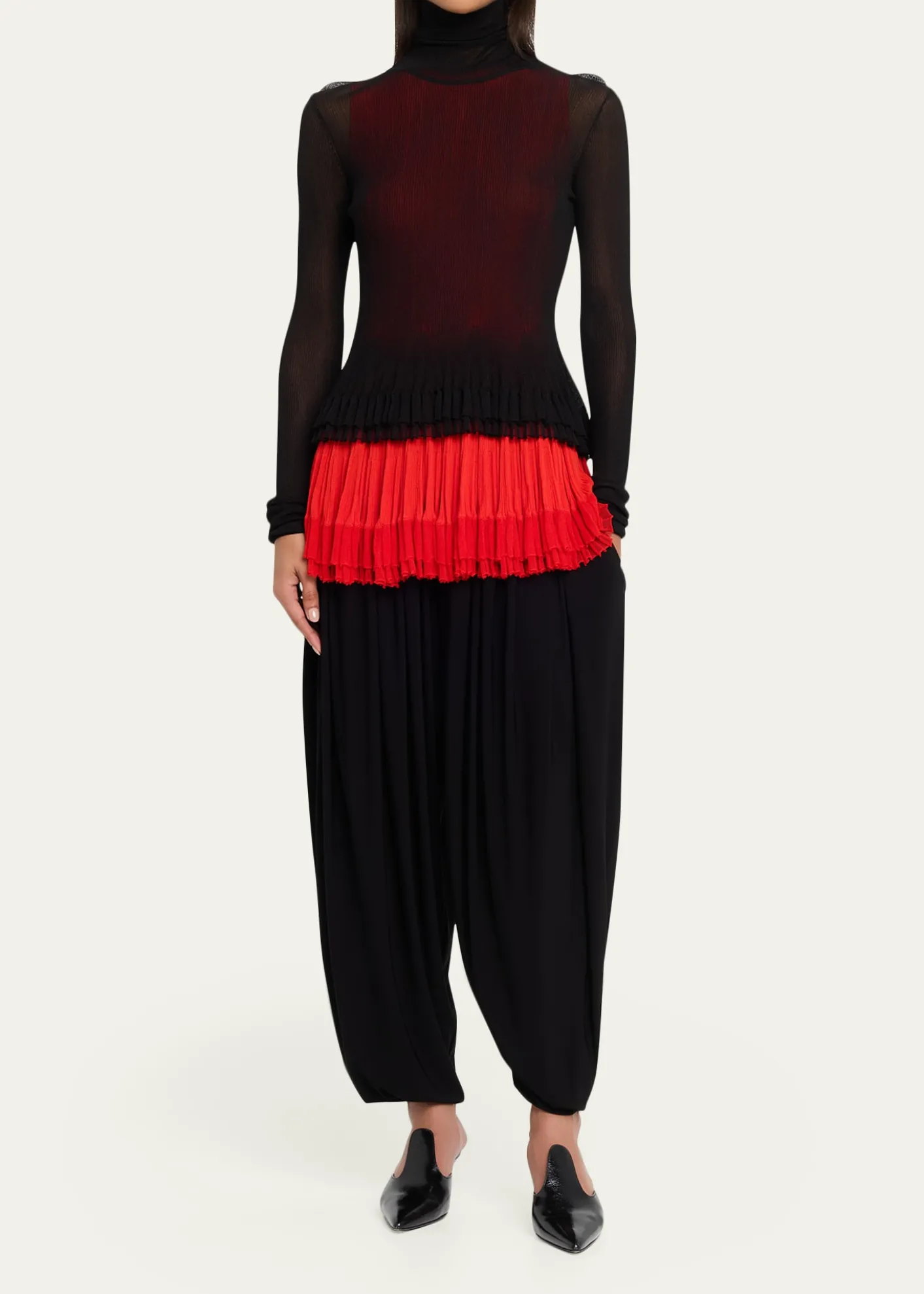 ASHLYNMeritt Ruffle Sheer Rib Turtleneck Sweater