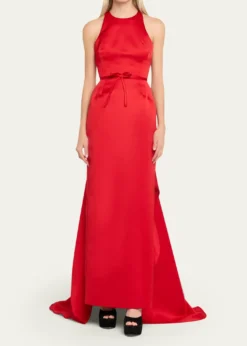Atelier Prabal GurungCaroline Satin Halter Column Gown With Detachable Train