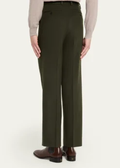 AURALEEMen's Dark Olive Pleated Wool Trousers