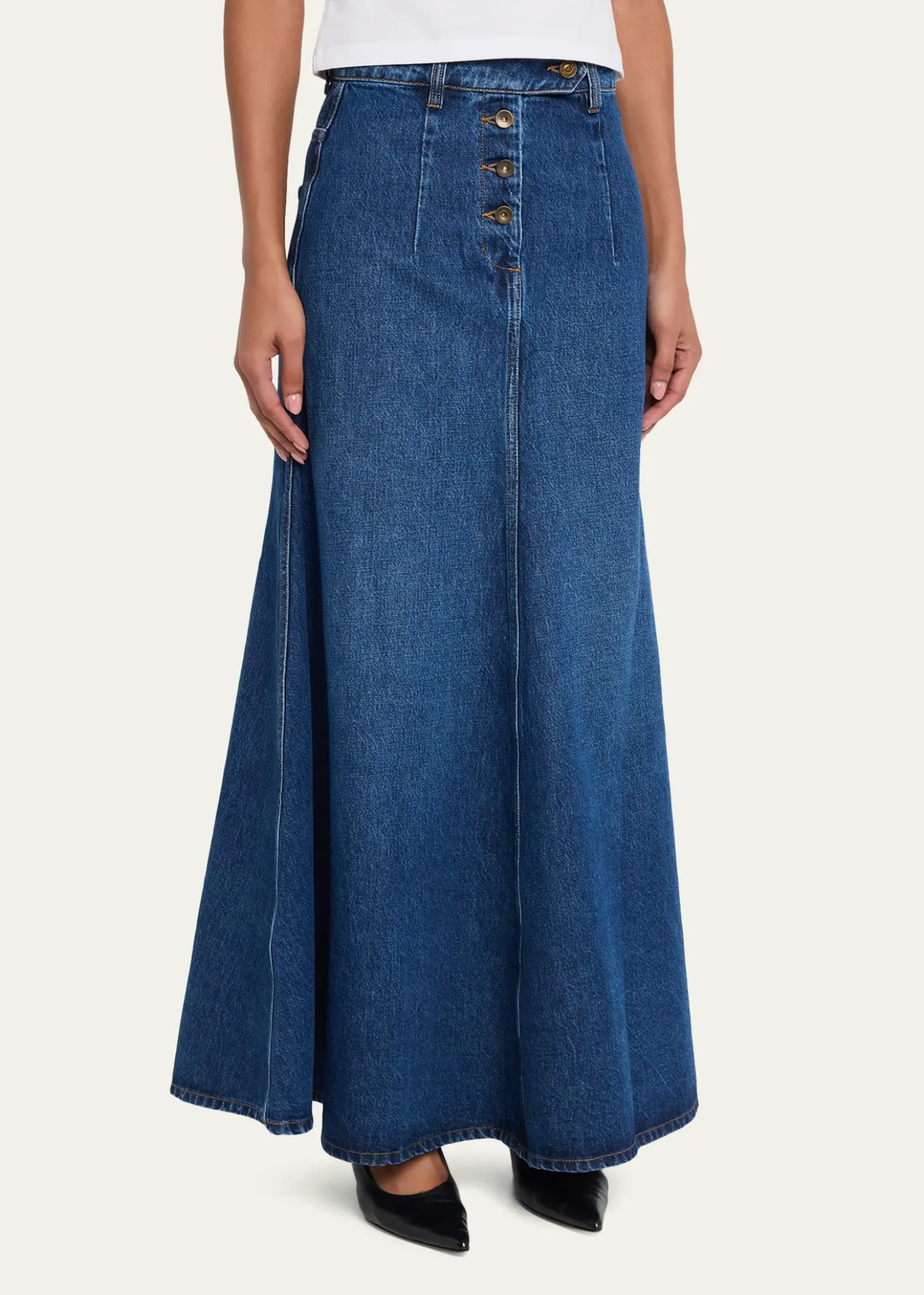 A.W.A.K.E. MODECut-Out Denim Maxi Skirt