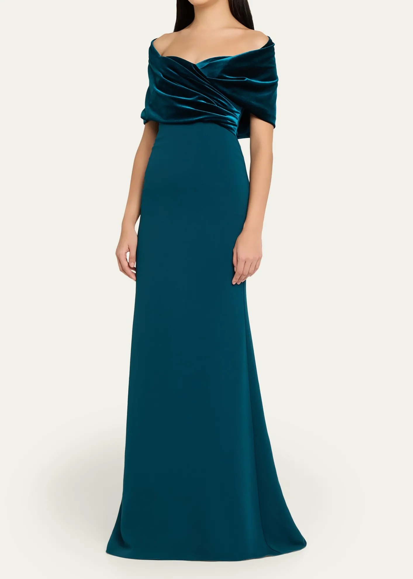Badgley MischkaA-Line Sweetheart Gown with Velvet Cape