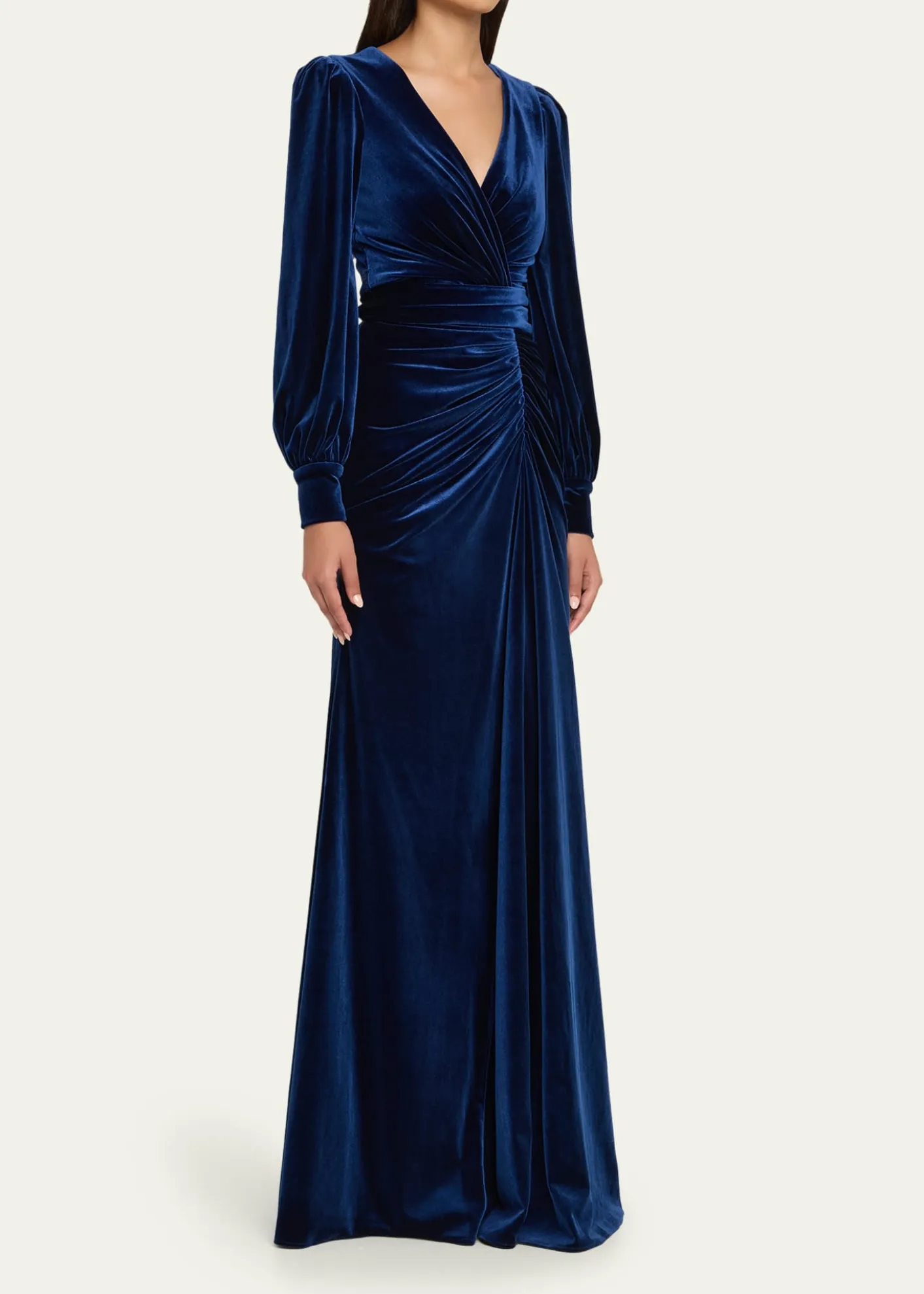 Badgley MischkaPleated A-Line Velvet Gown