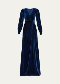Badgley MischkaPleated A-Line Velvet Gown