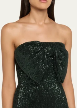 Badgley MischkaStrapless Bow-Front Sequin Gown
