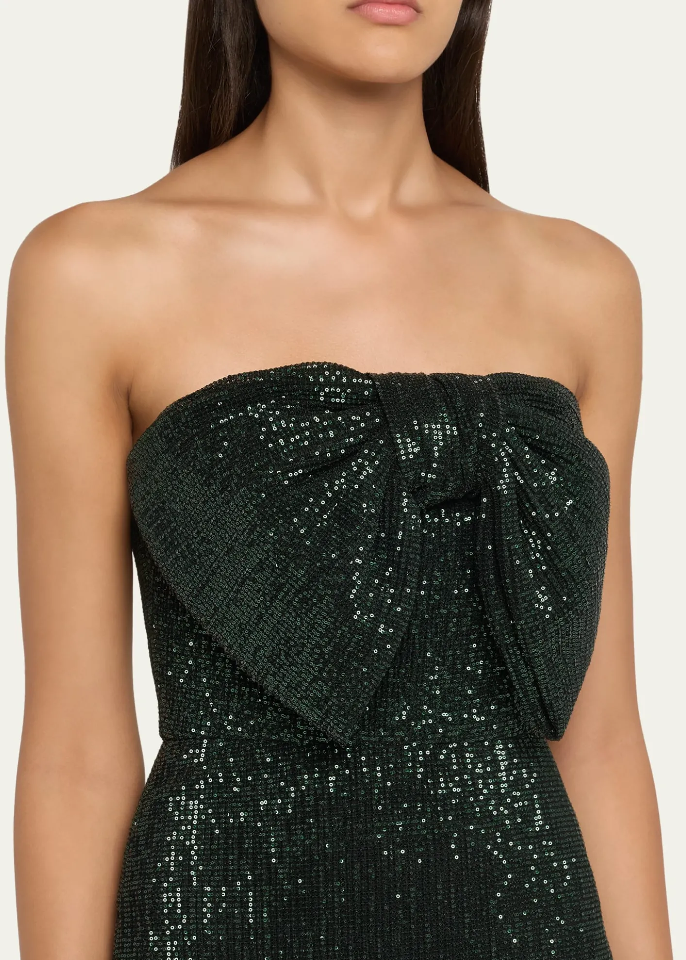 Badgley MischkaStrapless Bow-Front Sequin Gown