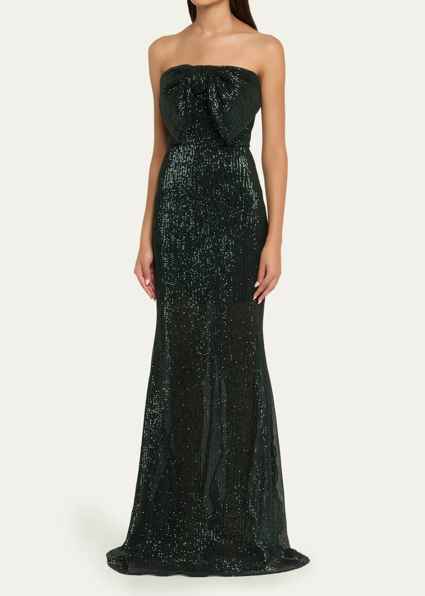 Badgley MischkaStrapless Bow-Front Sequin Gown