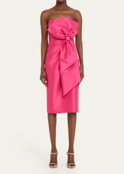 Badgley MischkaStrapless Bow-Front Mikado Midi Dress