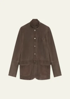 BaldassariMen's Leather Snap-Front Chore Jacket