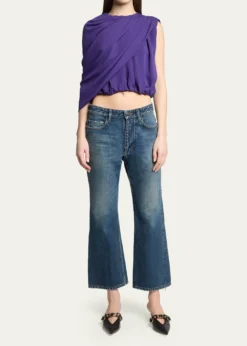 BalenciagaAsymmetric Draped Silk Cady Crop Top