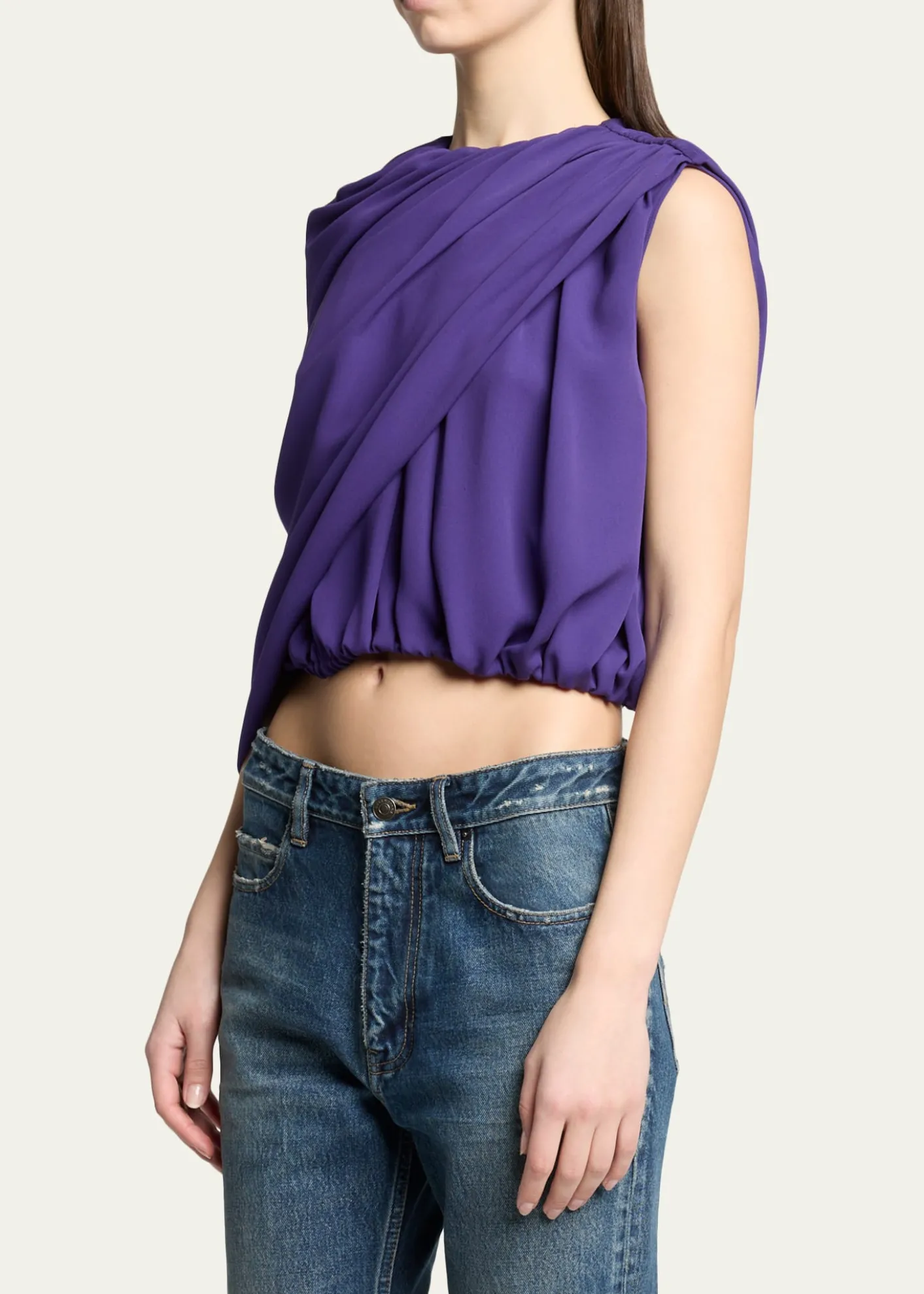 BalenciagaAsymmetric Draped Silk Cady Crop Top
